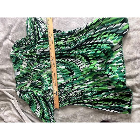 Catherines womens size 0X tunic accordion pleats green abstract print - Picture 6 of 11